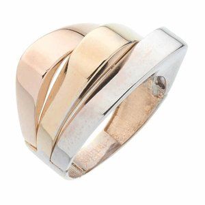 Tricolor Layered Ribbed Dome Ring in 14K Multi-Tone Gold Size 7